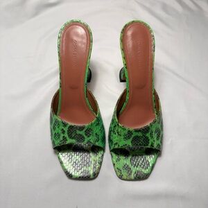 Amina Muaddi Lupita Heels in Green Snake Print Heels